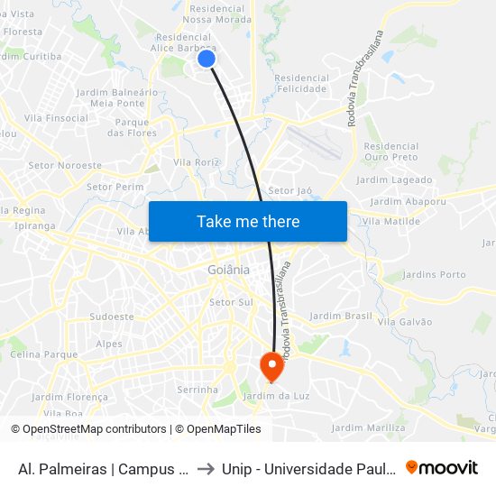 Al. Palmeiras | Campus Ufg to Unip - Universidade Paulista map