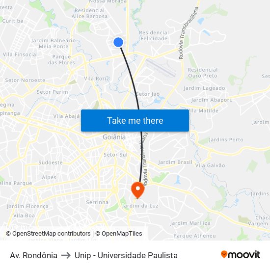 Av. Rondônia to Unip - Universidade Paulista map