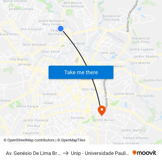 Av. Genésio De Lima Brito to Unip - Universidade Paulista map