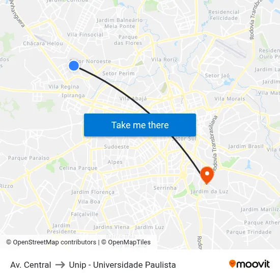 Av. Central to Unip - Universidade Paulista map