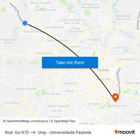 Rod. Go-070 to Unip - Universidade Paulista map