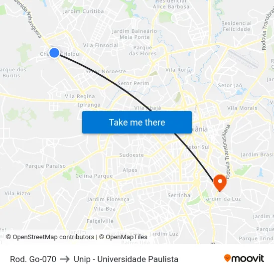 Rod. Go-070 to Unip - Universidade Paulista map