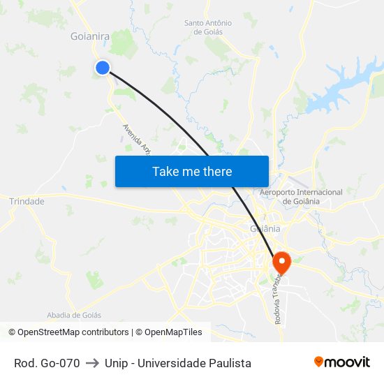 Rod. Go-070 to Unip - Universidade Paulista map