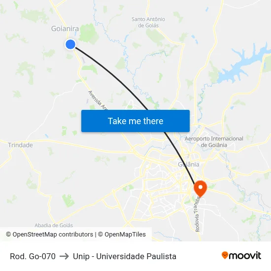 Rod. Go-070 to Unip - Universidade Paulista map