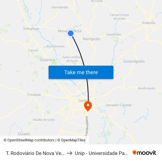 T. Rodoviário De Nova Veneza to Unip - Universidade Paulista map