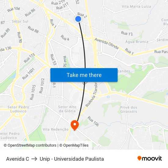Avenida C to Unip - Universidade Paulista map