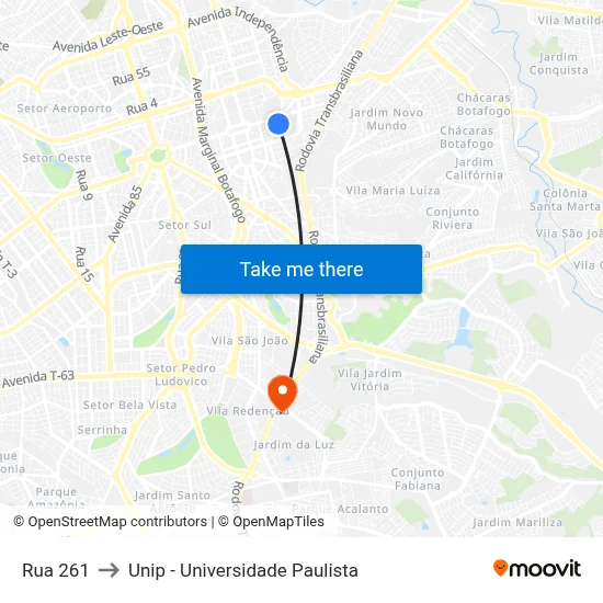 Rua 261 to Unip - Universidade Paulista map