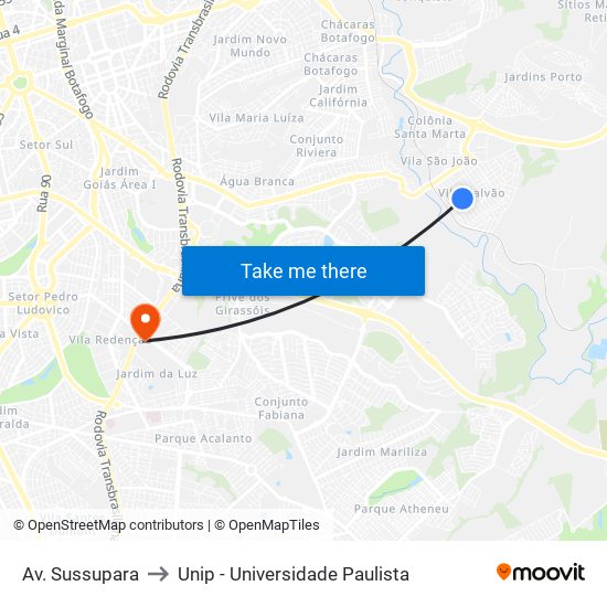 Av. Sussupara to Unip - Universidade Paulista map