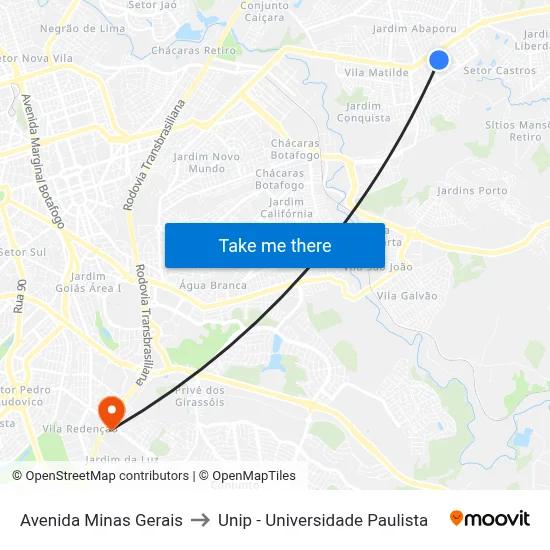Avenida Minas Gerais to Unip - Universidade Paulista map