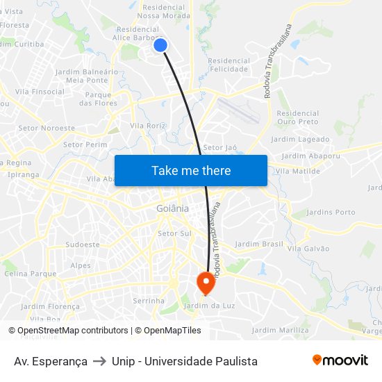 Av. Esperança to Unip - Universidade Paulista map