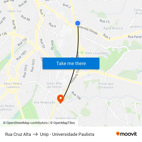 Rua Cruz Alta to Unip - Universidade Paulista map