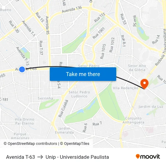Avenida T-63 to Unip - Universidade Paulista map