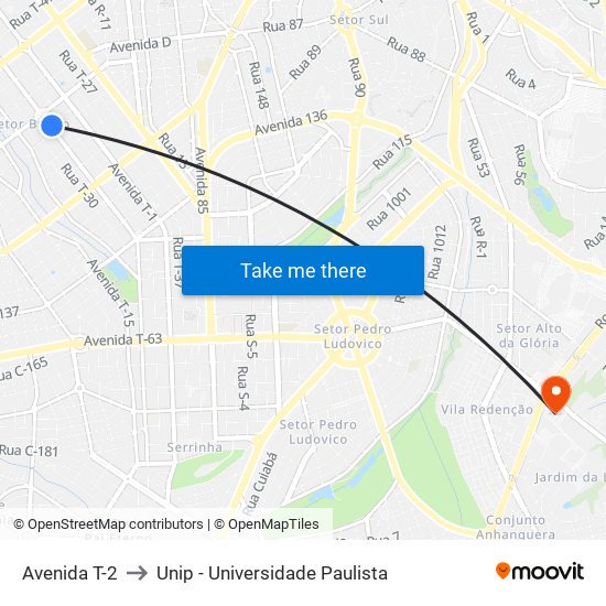 Avenida T-2 to Unip - Universidade Paulista map