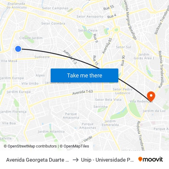 Avenida Georgeta Duarte Morais to Unip - Universidade Paulista map
