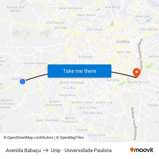 Avenida Babaçu to Unip - Universidade Paulista map