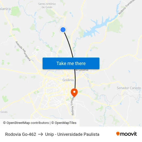 Rodovia Go-462 to Unip - Universidade Paulista map