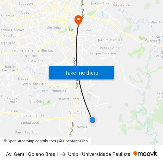 Av. Gentil Goiano Brasil to Unip - Universidade Paulista map