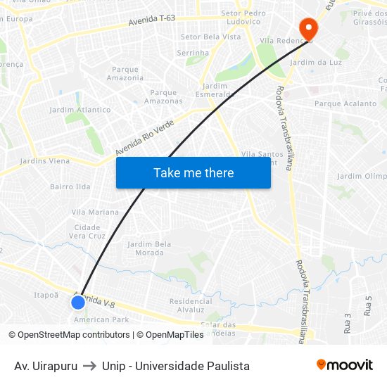Av. Uirapuru to Unip - Universidade Paulista map