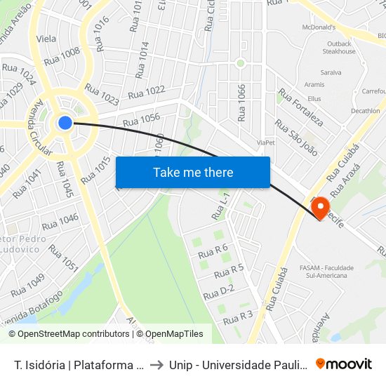 T. Isidória | Plataforma A2 to Unip - Universidade Paulista map