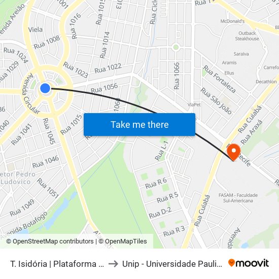 T. Isidória | Plataforma D1 to Unip - Universidade Paulista map