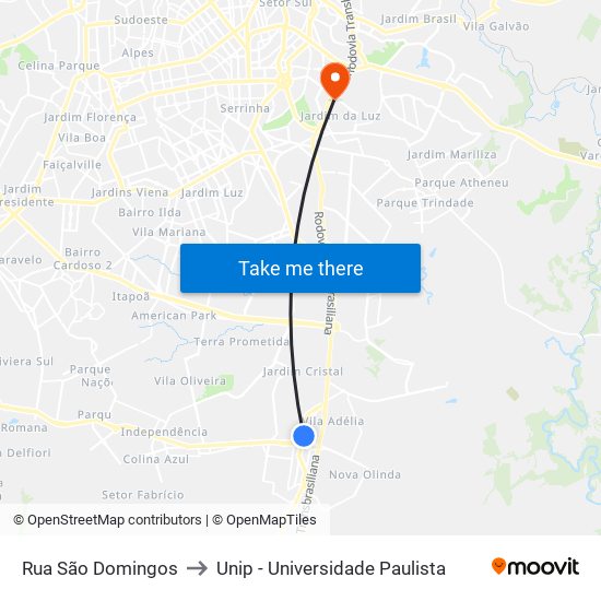 Rua São Domingos to Unip - Universidade Paulista map