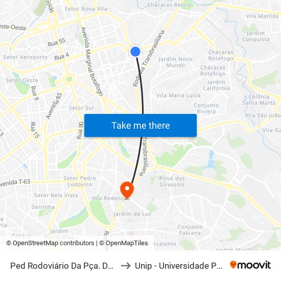 Ped Rodoviário Da Pça. Da Bíblia to Unip - Universidade Paulista map