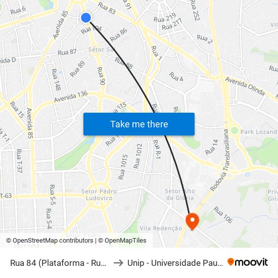 Rua 84 (Plataforma - Rua 84) to Unip - Universidade Paulista map