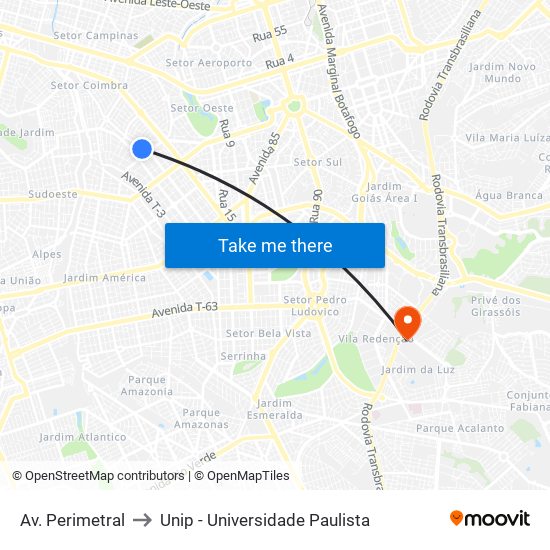 Av. Perimetral to Unip - Universidade Paulista map