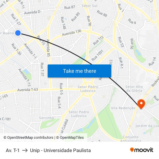 Av. T-1 to Unip - Universidade Paulista map