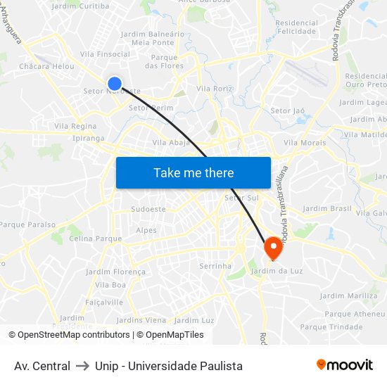 Av. Central to Unip - Universidade Paulista map
