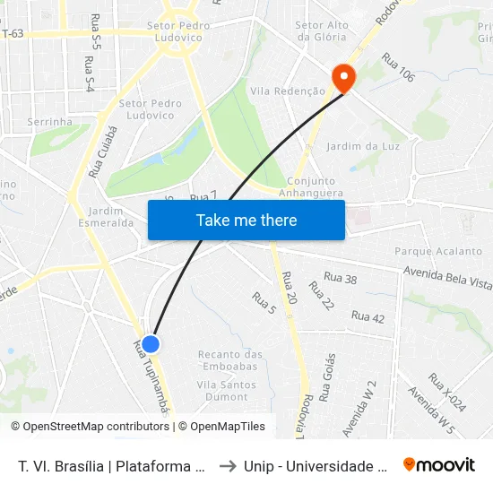 T. Vl. Brasília | Plataforma A Leste 3 to Unip - Universidade Paulista map