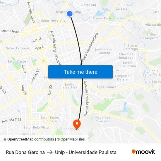 Rua Dona Gercina to Unip - Universidade Paulista map