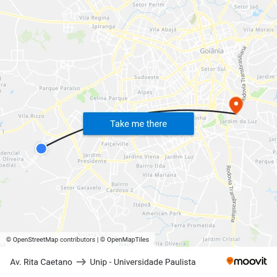 Av. Rita Caetano to Unip - Universidade Paulista map