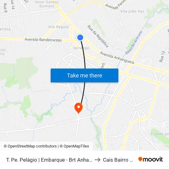 T. Pe. Pelágio | Embarque - Brt Anhanguera to Cais Bairro Goiá map