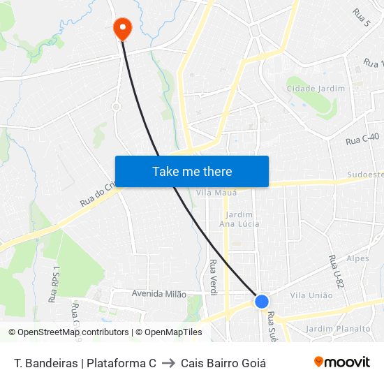 T. Bandeiras | Plataforma C to Cais Bairro Goiá map