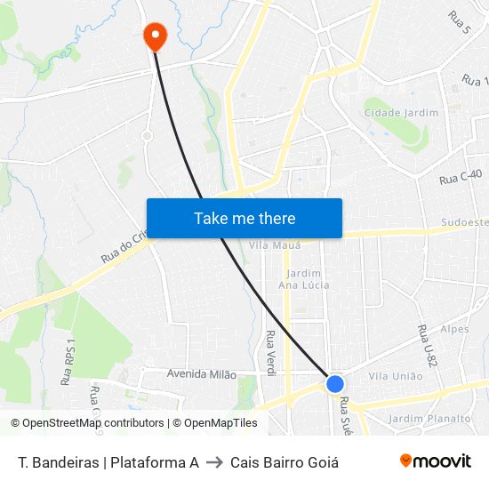 T. Bandeiras | Plataforma A to Cais Bairro Goiá map
