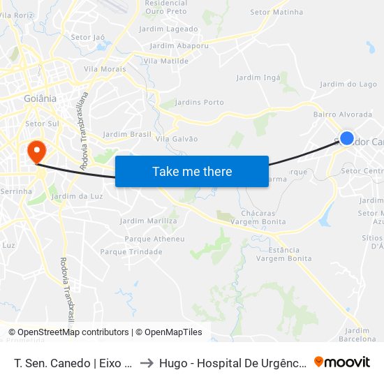 T. Sen. Canedo | Eixo Anhanguera to Hugo - Hospital De Urgências De Goiânia map