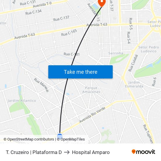 T. Cruzeiro | Plataforma D to Hospital Amparo map