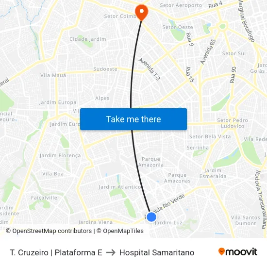 T. Cruzeiro | Plataforma E to Hospital Samaritano map