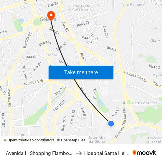 Avenida I | Shopping Flamboyant to Hospital Santa Helena map