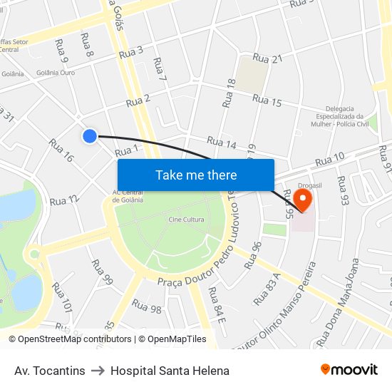 Av. Tocantins to Hospital Santa Helena map