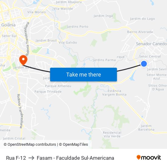 Rua F-12 to Fasam - Faculdade Sul-Americana map