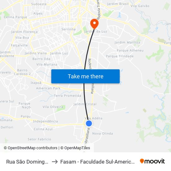 Rua São Domingos to Fasam - Faculdade Sul-Americana map