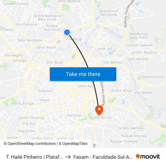 T. Hailé Pinheiro | Plataforma A2 to Fasam - Faculdade Sul-Americana map