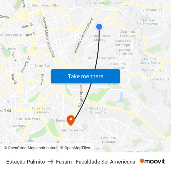 Estação Palmito to Fasam - Faculdade Sul-Americana map