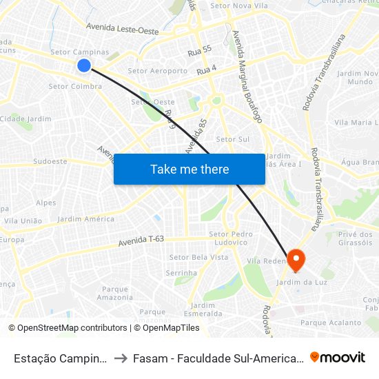 Estação Campinas to Fasam - Faculdade Sul-Americana map