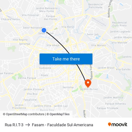 Rua R.I.T-3 to Fasam - Faculdade Sul-Americana map