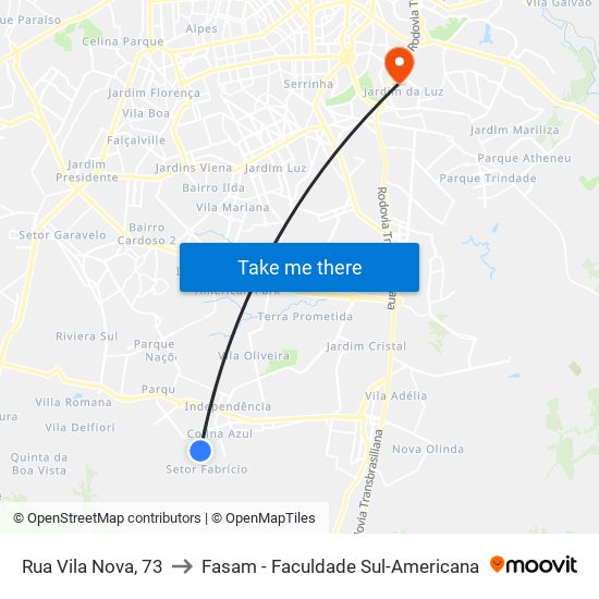 Rua Vila Nova, 73 to Fasam - Faculdade Sul-Americana map