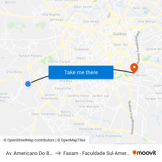 Av. Americano Do Brasil to Fasam - Faculdade Sul-Americana map