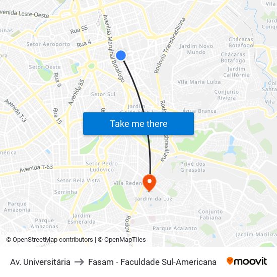 Av. Universitária to Fasam - Faculdade Sul-Americana map